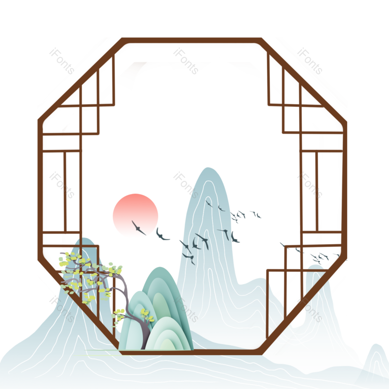 山水画图片,中国风元素元素,水墨元素PNG,免抠素材